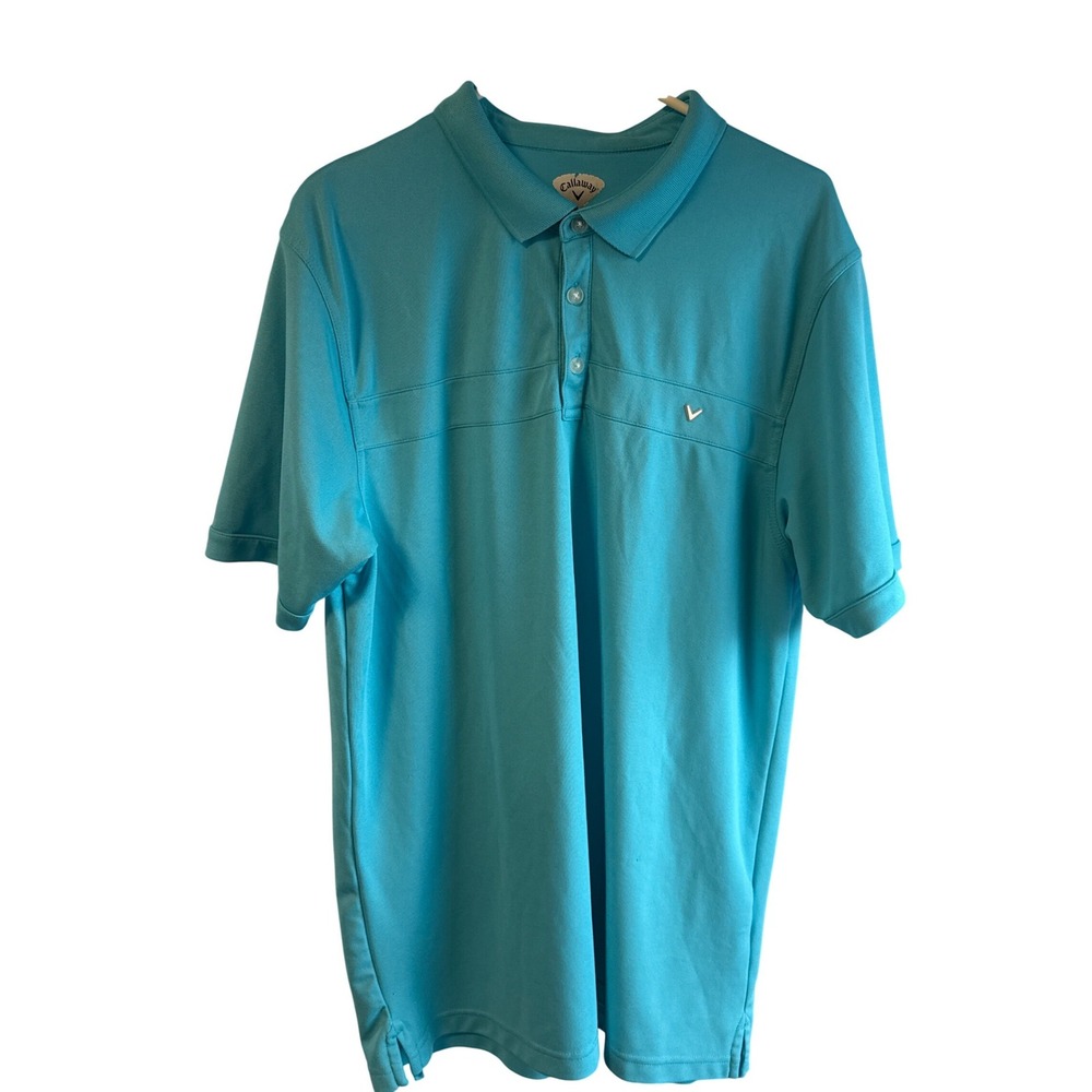 Callaway Mens XL Teal Blue Short Sleeve Performance Golf Polo Shirt Chevron Logo
